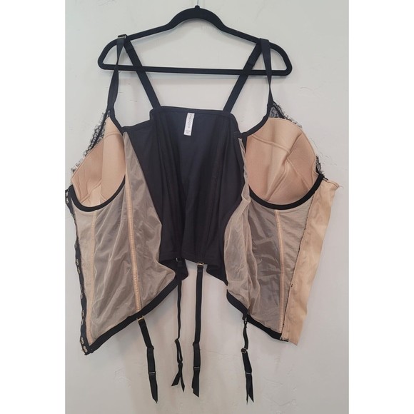 Cacique Black Beige Veiled Lace Corset Front Closures Sz.42DDD - Picture 4 of 6